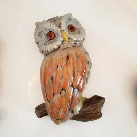 Vintage  Ceramic Handpainted Set of 3 Owls+1 Branch. - Picture 2 of 14